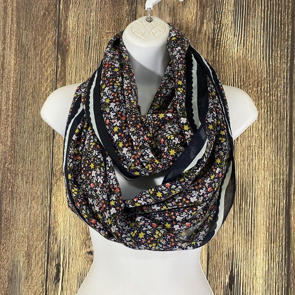 Womens Blue Floral Infinity Wrap Scarf Lightweight Woven